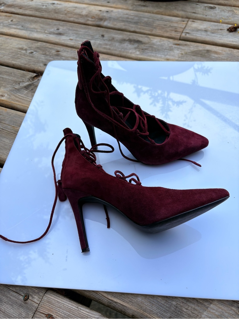 SENSO Burgundy Lace-Up Pointed Suede Stiletto Heels